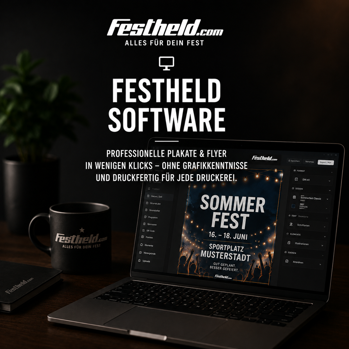 FESTHELD Software – Professionelle Plakate & Flyer in wenigen Klicks, druckfertig für jede Druckerei