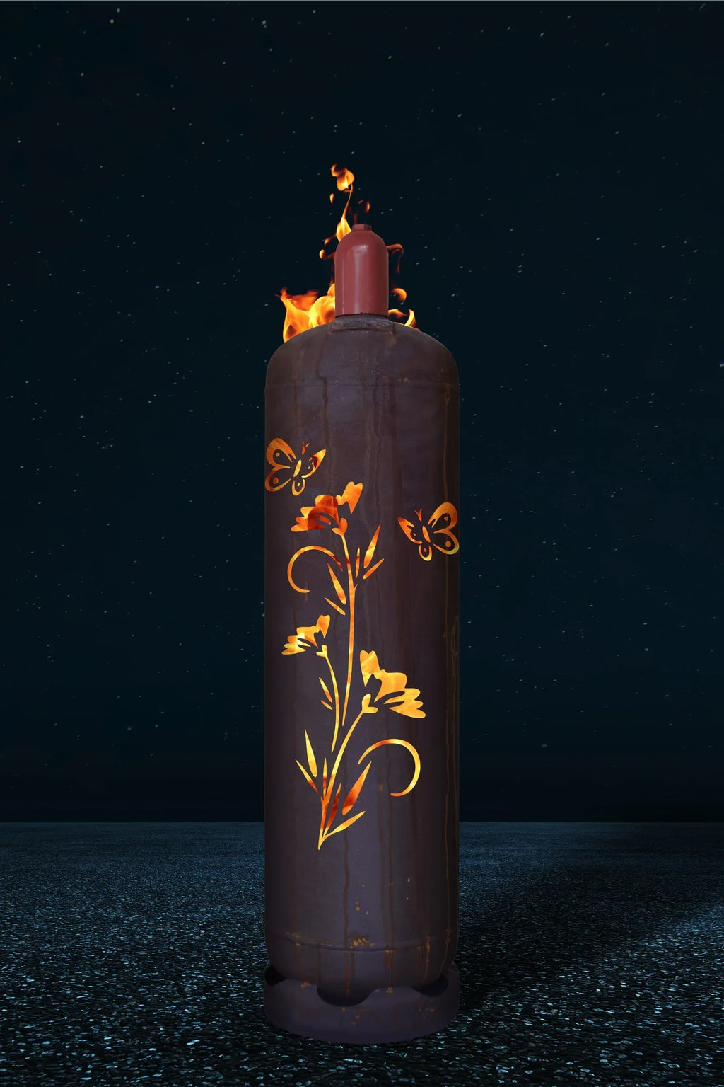Feuertonne Blume mit Schmetterling