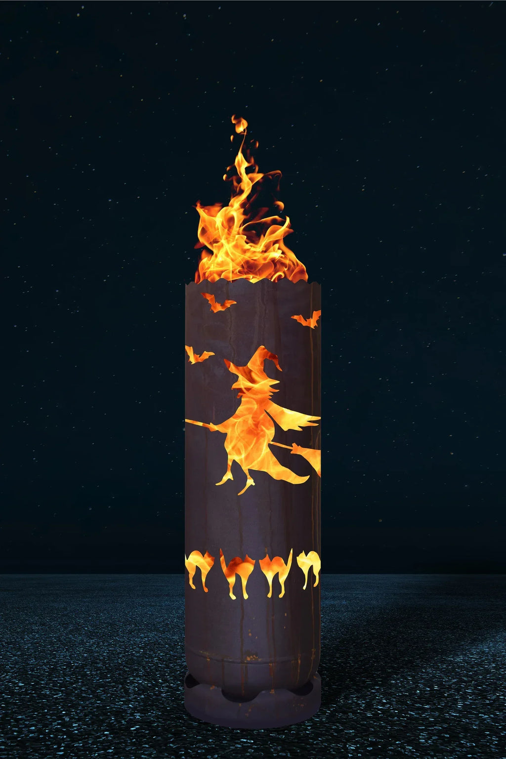 Feuertonne "Hexe mit Katzen"