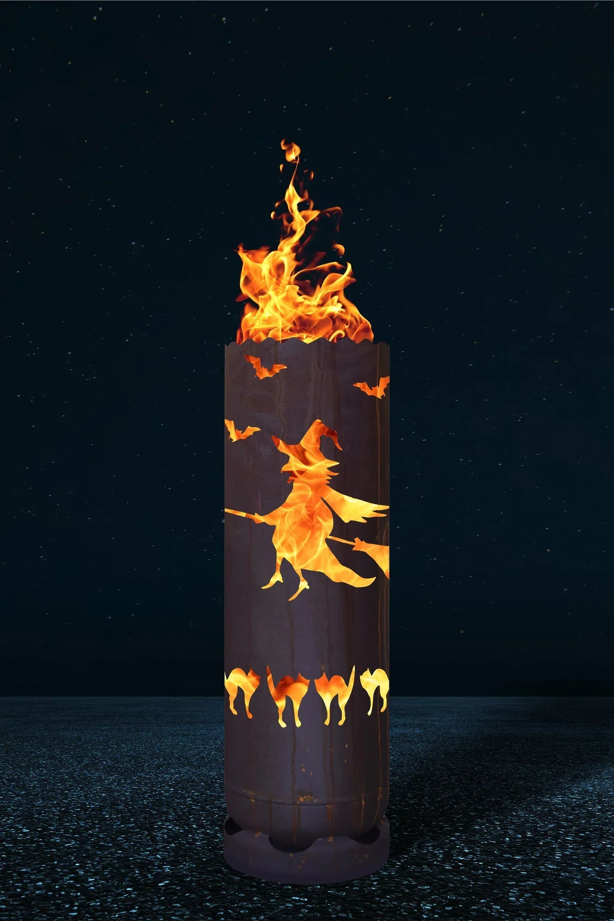 Feuertonne "Hexe mit Katzen"