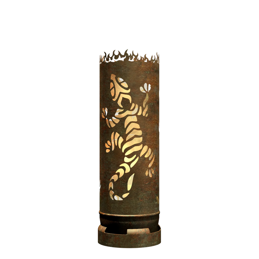 Feuertonne Gecko mit Blättern