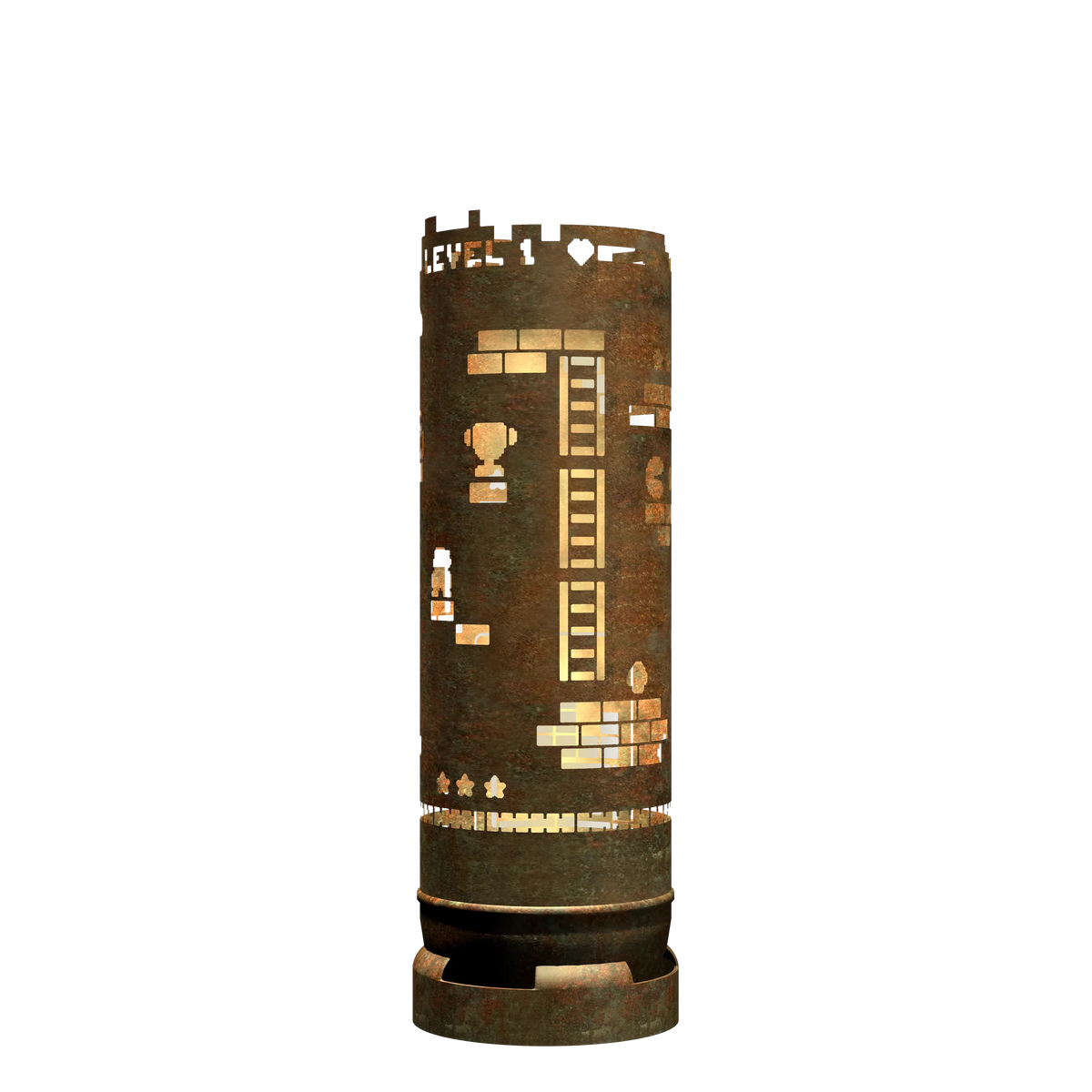 Feuertonne mit Retro Game Design