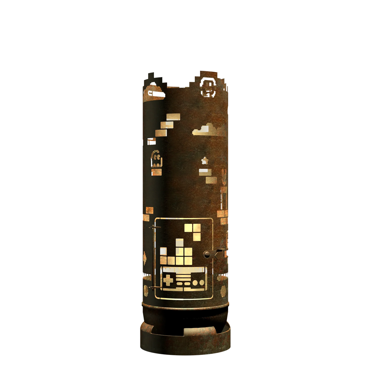 Feuertonne mit Retro Game Design