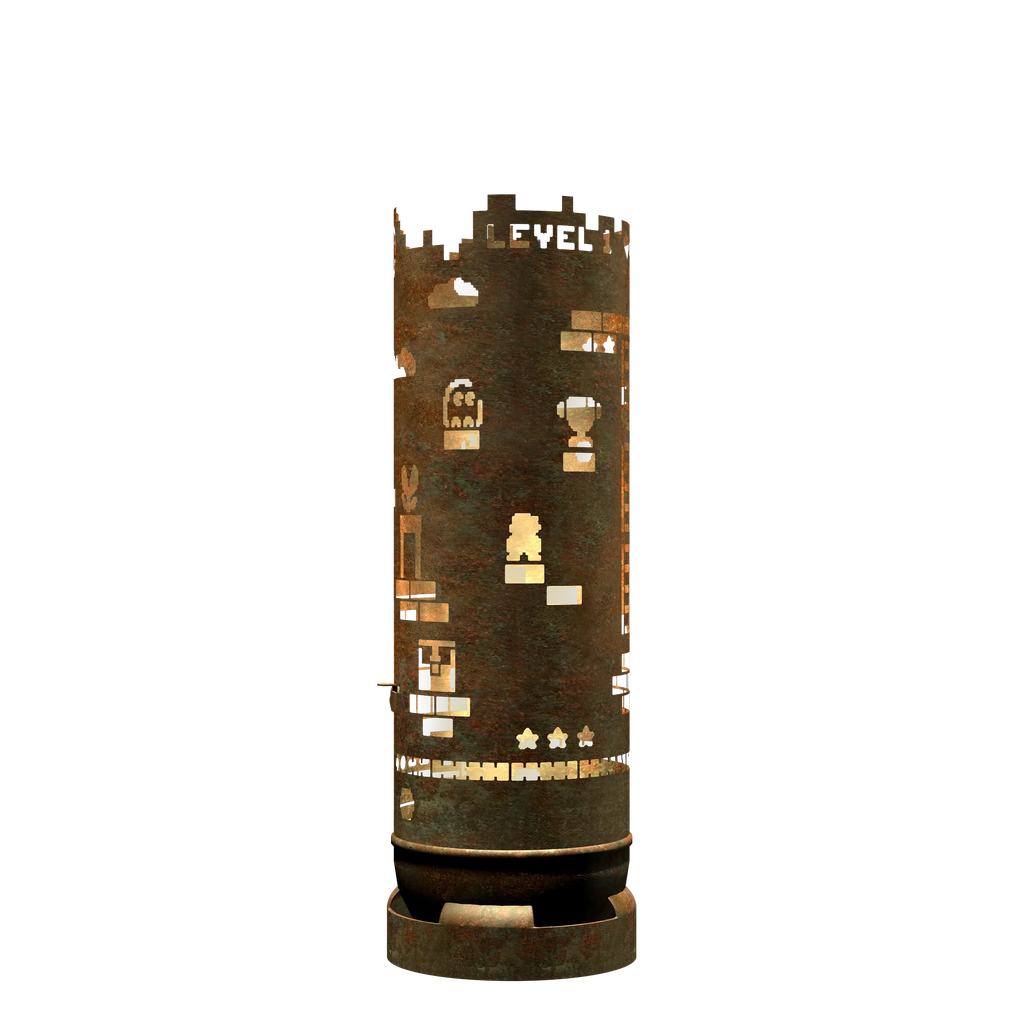 Feuertonne mit Retro Game Design