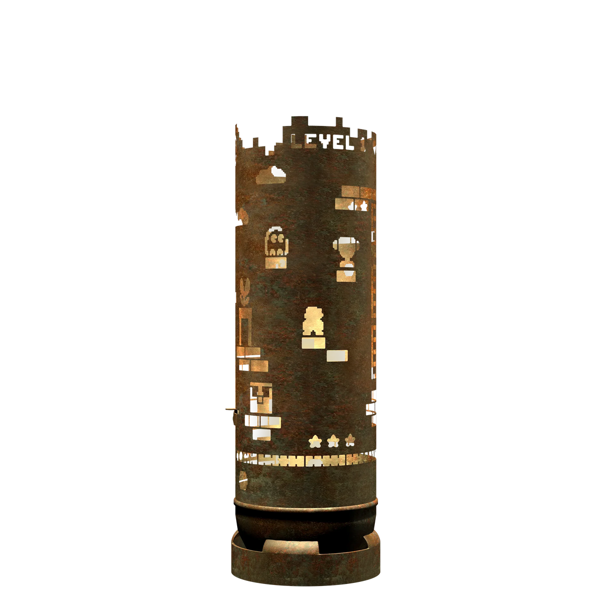 Feuertonne mit Retro Game Design